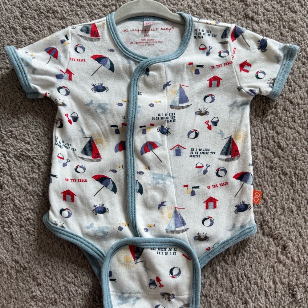 Magnificent Baby Nautical Print Bodysuit with Blue Trim
